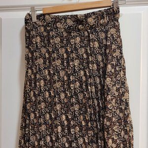 Japna Women A Line Pleated  Midi Skirt Floral Brown Size S